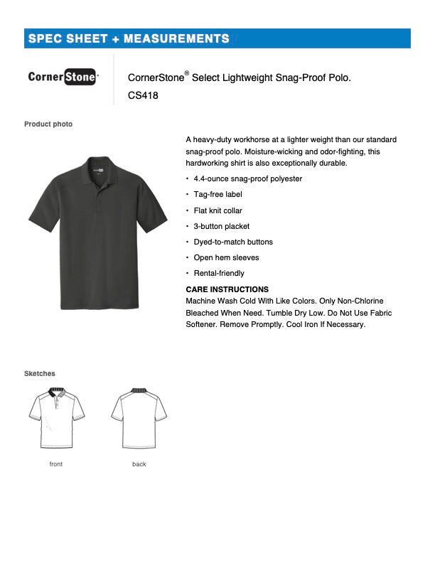 CornerStone® Select Lightweight Snag-Proof Polo