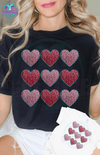 "FAUX SEQUIN HEARTS" GRAPHIC TEE - Creative Genius Enterprises