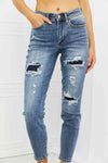 Judy Blue Dahlia Full Size Distressed Patch Jeans - Creative Genius Enterprises