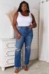 Judy Blue Full Size Distressed Raw Hem Jeans - Creative Genius Enterprises