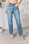 Judy Blue Full Size Distressed Raw Hem Straight Jeans - Creative Genius Enterprises