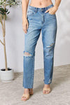 Judy Blue Full Size Distressed Raw Hem Straight Jeans - Creative Genius Enterprises