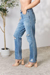 Judy Blue Full Size Distressed Raw Hem Straight Jeans - Creative Genius Enterprises