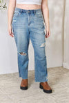 Judy Blue Full Size Distressed Raw Hem Straight Jeans - Creative Genius Enterprises