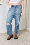 Judy Blue Full Size Distressed Raw Hem Straight Jeans - Creative Genius Enterprises