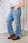 Judy Blue Full Size Distressed Raw Hem Straight Jeans - Creative Genius Enterprises