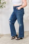 Judy Blue Full Size High Waist 90's Distressed Straight Jeans - Creative Genius Enterprises