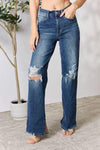 Judy Blue Full Size High Waist 90's Distressed Straight Jeans - Creative Genius Enterprises